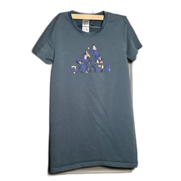 Adidas Blue Logo Shirt Dress Women’s Medium Leopard Graphic Tee Long Length - Picture 1 of 8